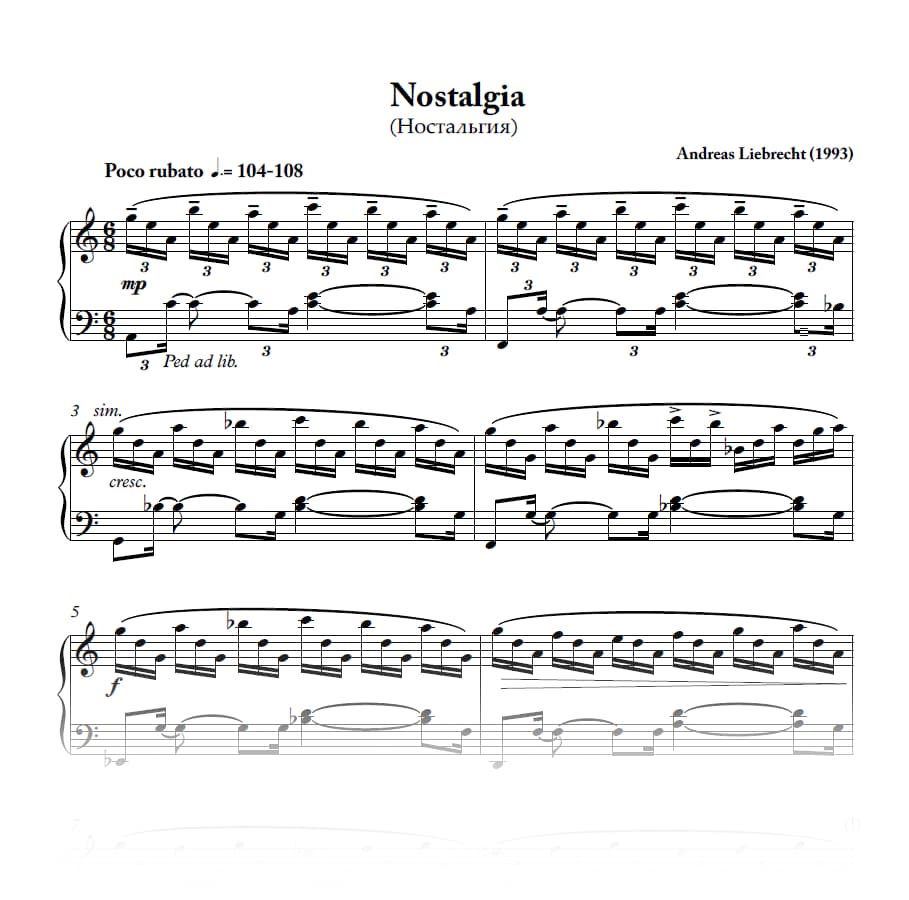 Nostalgia - For Piano (PDF)