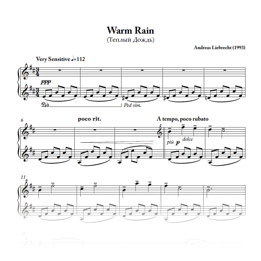 Warm Rain - For Piano (PDF)