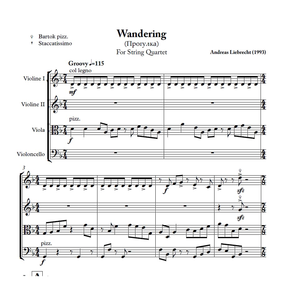 Wandering - Für Streichquartett